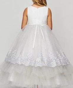 Girls Tiered Long Applique Dress By Cinderella Couture 5099 Flower Girl Dresses