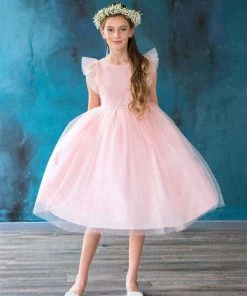 Calla Collection Girls Tulle Dress With Short Sleeves By Calla D794 Flower Girl Dresses