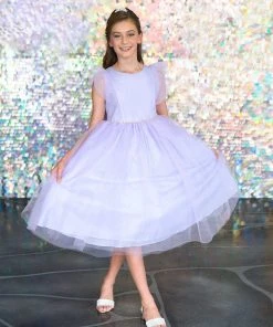 Calla Collection Girls Tulle Dress With Short Sleeves By Calla D794 Flower Girl Dresses