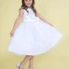 Calla Collection Girls Tulle Tea Length Dress With Beaded Short Sleeves 1 Calla Collection Girls Tulle Tea Length Dress With Beaded Short Sleeves