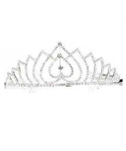 Cinderella Couture Kids Girls Upside Down Heart Silver Tiara With Comb