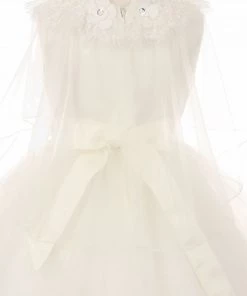 Girls White Cape Dress With 3D Appliques By Cinderella Couture 2906 Flower Girl Dresses