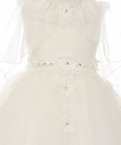 Girls White Cape Dress With 3D Appliques By Cinderella Couture 2906 Flower Girl Dresses