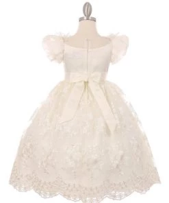 Girls White Lace Dress With Puff Sleeves By Cinderella Couture 2904