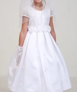 Cinderella Couture Girls White Lace Dress With Rosettes Kids