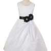 Cinderella Couture Girls White Tea Length Dress With Black Floral Sash Flower Girl Dresses