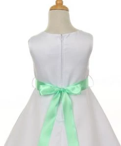 Cinderella Couture Girls White Tea Length Dress With Silver Floral Sash