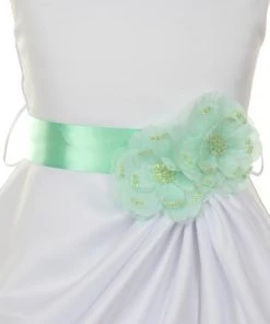 Cinderella Couture Flower Girl Dresses Girls White Tea Length Dress With White Floral Sash