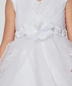 Girls White Tulle Dress With 3D Appliques By Cinderella Couture 2907 Flower Girl Dresses