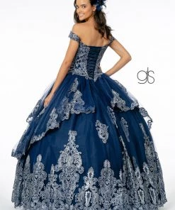 Glitter Applique Off Shoulder Ball Gown By Elizabeth K GL1819