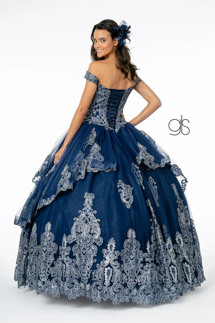 Glitter Applique Off Shoulder Ball Gown By Elizabeth K GL1819 4 Glitter Applique Off Shoulder Ball Gown By Elizabeth K GL1819