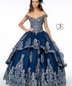 Glitter Applique Off Shoulder Ball Gown By Elizabeth K GL1819