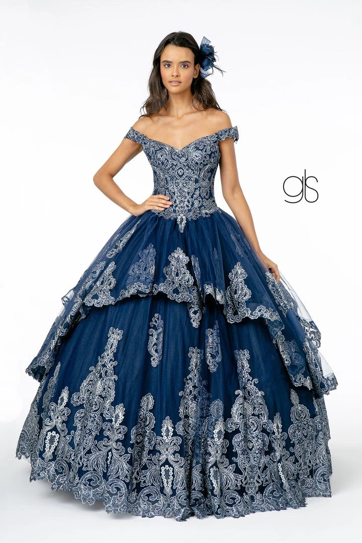 Glitter Applique Off Shoulder Ball Gown By Elizabeth K GL1819 3 Glitter Applique Off Shoulder Ball Gown By Elizabeth K GL1819