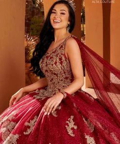 Mary's Bridal Glitter Cape Quinceanera Dress By Alta Couture MQ3097 Quinceañera