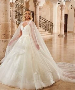 Mary's Bridal Ball Gowns Collection Glitter Cape Wedding Ball Gown By Mary's Bridal MB6090 Wedding Dresses