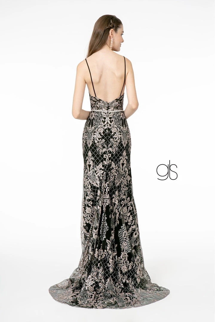 Glitter Embroidered Long Fitted V-Neck Dress By Elizabeth K GL2990 Prom 4 Glitter Embroidered Long Fitted V-Neck Dress By Elizabeth K GL2990 Prom