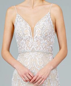 Glitter Embroidered Long Fitted V-Neck Dress By Elizabeth K GL2990 Prom 21 Glitter Embroidered Long Fitted V-Neck Dress By Elizabeth K GL2990 Prom