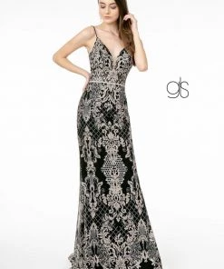 Glitter Embroidered Long Fitted V-Neck Dress By Elizabeth K GL2990 Prom 16 Glitter Embroidered Long Fitted V-Neck Dress By Elizabeth K GL2990 Prom