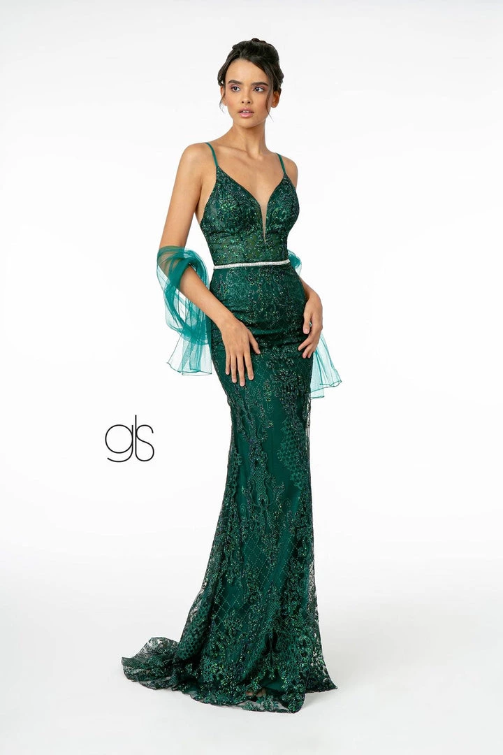 Glitter Embroidered Long Fitted V-Neck Dress By Elizabeth K GL2990 Prom 3 Glitter Embroidered Long Fitted V-Neck Dress By Elizabeth K GL2990 Prom