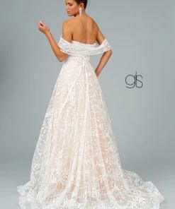 Glitter Mesh Long Off Shoulder Wedding Dress By Elizabeth K GL2937