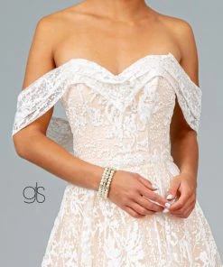 Glitter Mesh Long Off Shoulder Wedding Dress By Elizabeth K GL2937