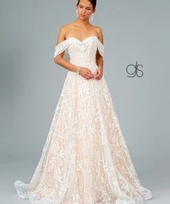 Glitter Mesh Long Off Shoulder Wedding Dress By Elizabeth K GL2937