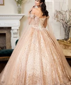 Glitter Off Shoulder Ball Gown By Elizabeth K GL1926