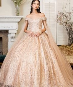 Glitter Off Shoulder Ball Gown By Elizabeth K GL1926