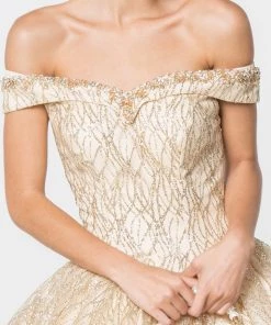 Glitter Pattern Off The Shoulder Ball Gown By Elizabeth K GL2832