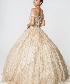 Glitter Pattern Off The Shoulder Ball Gown By Elizabeth K GL2832