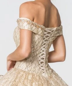 Glitter Pattern Off The Shoulder Ball Gown By Elizabeth K GL2832