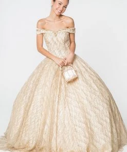 Glitter Pattern Off The Shoulder Ball Gown By Elizabeth K GL2832