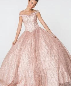 Glitter Pattern Off The Shoulder Ball Gown By Elizabeth K GL2832