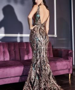 Glitter Print Mermaid Dress By Cinderella Divine J811 Prom