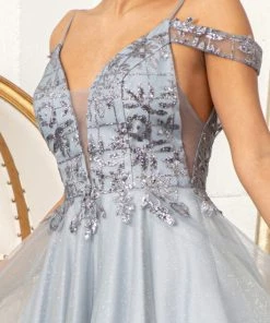 Glitter Print Short Cold Shoulder Dress By Elizabeth K GS1997 Prom