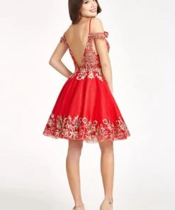 Glitter Print Short Cold Shoulder Dress By Elizabeth K GS1997 Prom