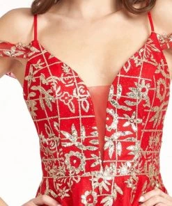 Glitter Print Short Cold Shoulder Dress By Elizabeth K GS1997 Prom