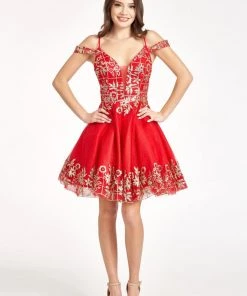 Glitter Print Short Cold Shoulder Dress By Elizabeth K GS1997 Prom