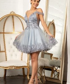 Glitter Print Short Cold Shoulder Dress By Elizabeth K GS1997 Prom