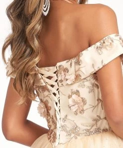 Glitter Print Short Off Shoulder Dress By Elizabeth K GS1978