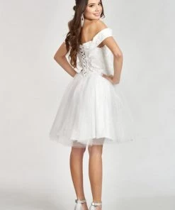 Glitter Print Short Off Shoulder Dress By Elizabeth K GS1978