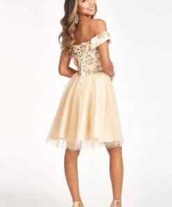 Glitter Print Short Off Shoulder Dress By Elizabeth K GS1978