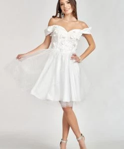 Glitter Print Short Off Shoulder Dress By Elizabeth K GS1978