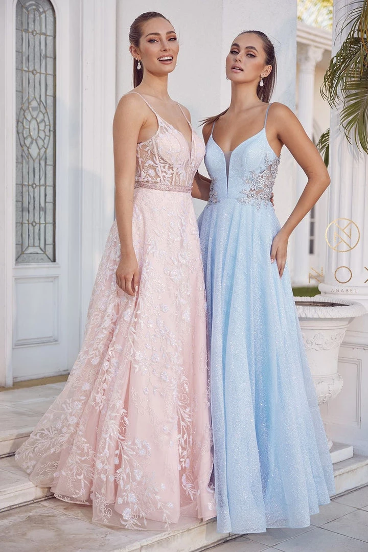 Glitter Print Sleeveless A-line Gown By Nox Anabel T1011 3 Glitter Print Sleeveless A-line Gown By Nox Anabel T1011