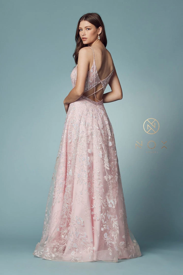 Glitter Print Sleeveless A-line Gown By Nox Anabel T1011 4 Glitter Print Sleeveless A-line Gown By Nox Anabel T1011