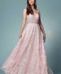 Glitter Print Sleeveless A-line Gown By Nox Anabel T1011 13 Glitter Print Sleeveless A-line Gown By Nox Anabel T1011