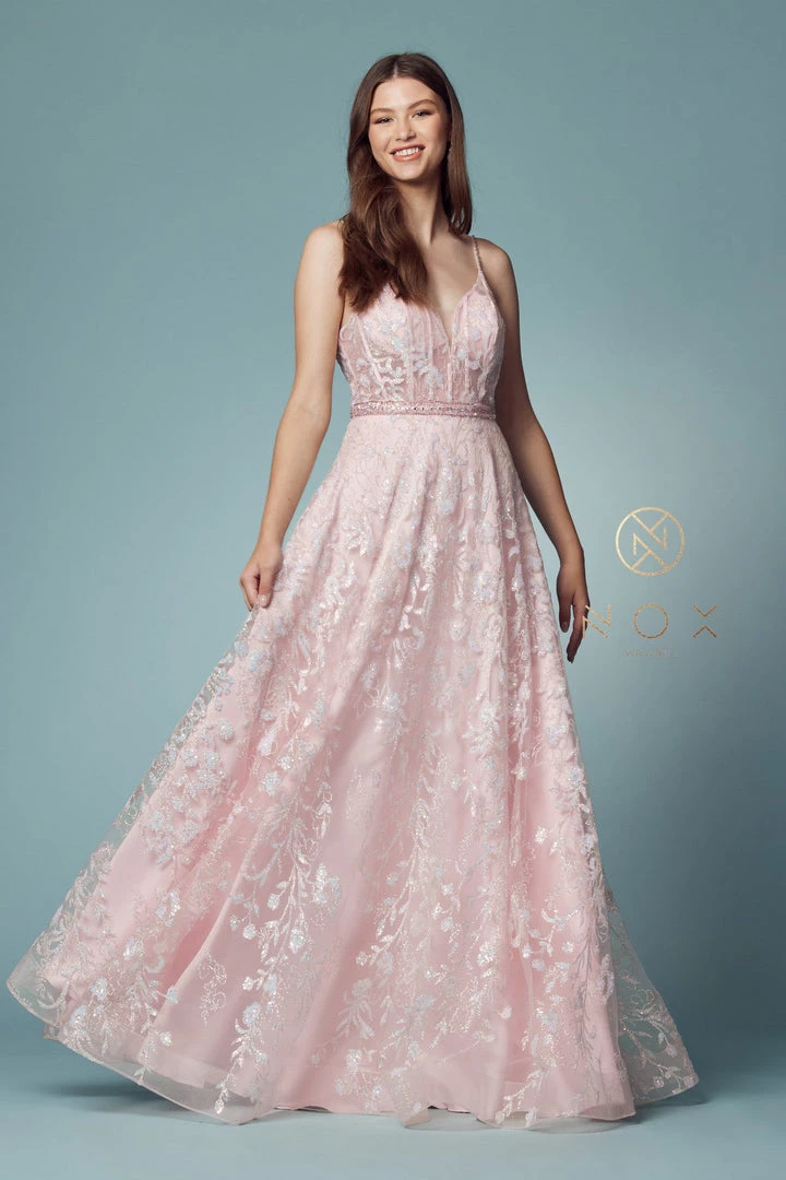 Glitter Print Sleeveless A-line Gown By Nox Anabel T1011 8 Glitter Print Sleeveless A-line Gown By Nox Anabel T1011