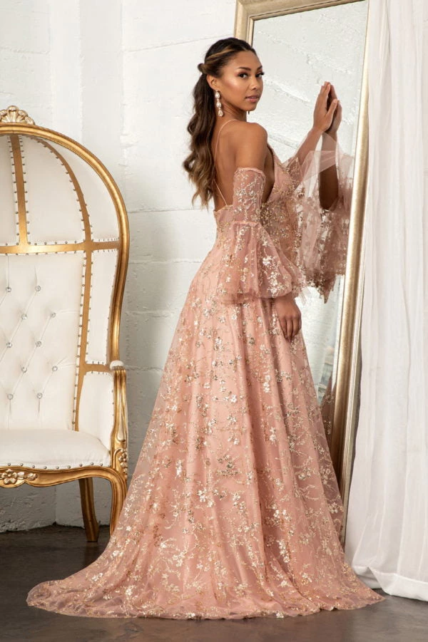 Glitter Print V-Neck Gown By Elizabeth K GL3002 Prom 4 Glitter Print V-Neck Gown By Elizabeth K GL3002 Prom