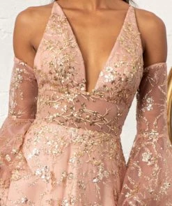 Glitter Print V-Neck Gown By Elizabeth K GL3002 Prom 12 Glitter Print V-Neck Gown By Elizabeth K GL3002 Prom