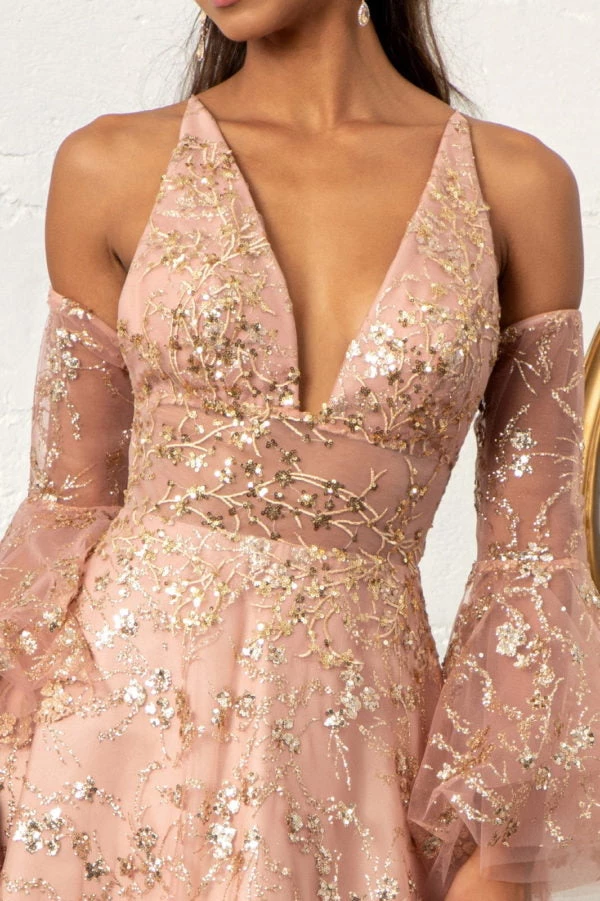 Glitter Print V-Neck Gown By Elizabeth K GL3002 Prom 5 Glitter Print V-Neck Gown By Elizabeth K GL3002 Prom